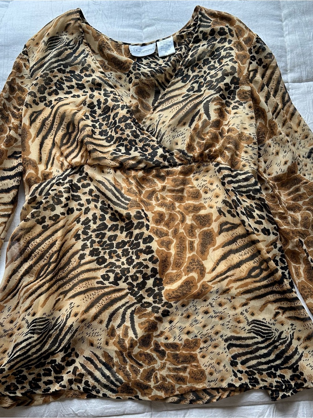 Animal Print Long-Sleeve Blouse - Tan/Black